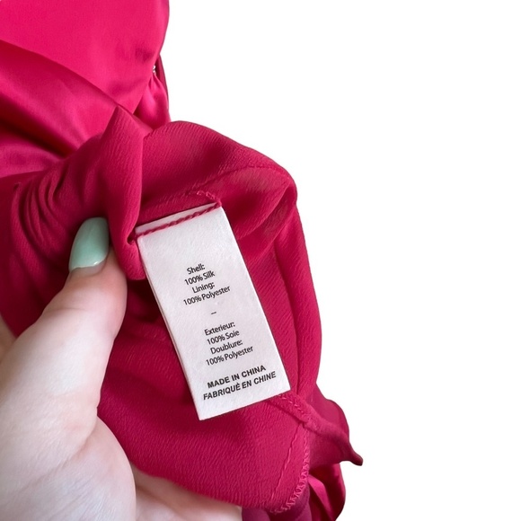 CINQ A SEPT | Emilia Silk Midi Dress Ruched Red Slip Embellished Asymmetric - Picture 6 of 9